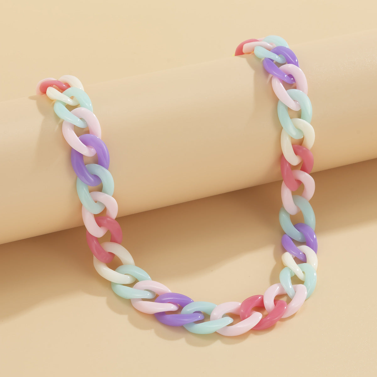 Candy Color Button Necklace Women Hollow Thick Chain Single Layer