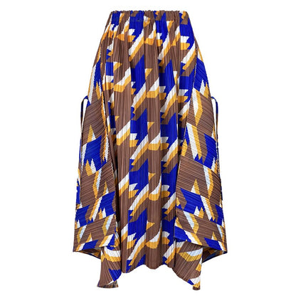Miyake Pleated Skirts 2022 Spring Autumn Houndstooth A-line Skirt High Waist Fashion Pleated Loose Women Clothing