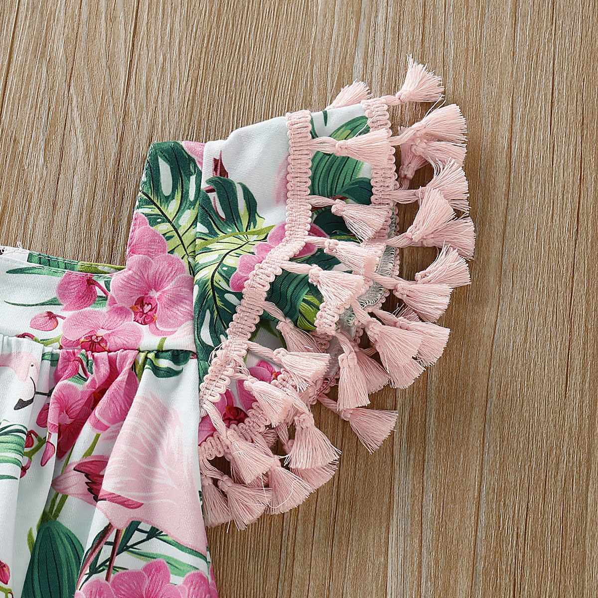 Dress Baby Summer Outfit Flamingo Fringed Sleeve Dress