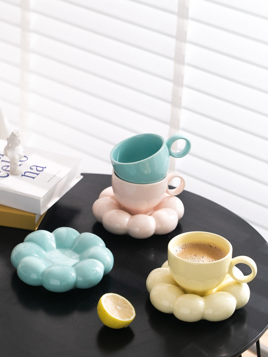 Flower Ceramic Cup And Saucer Breakfast Coffee Creative Color Underglaze Color