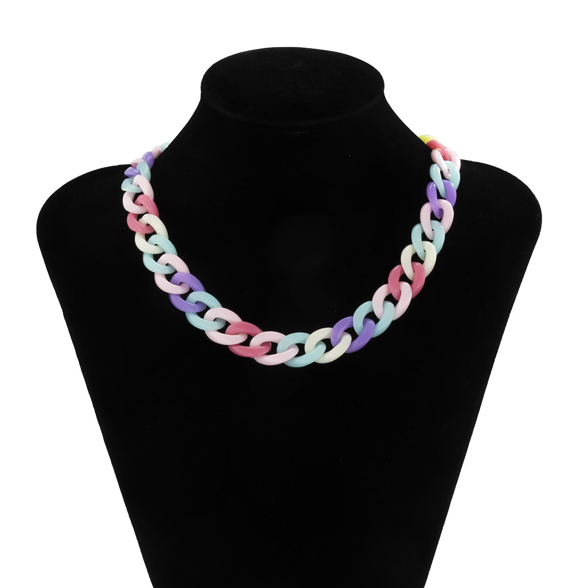 Candy Color Button Necklace Women Hollow Thick Chain Single Layer