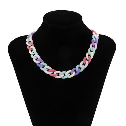 Candy Color Button Necklace Women Hollow Thick Chain Single Layer
