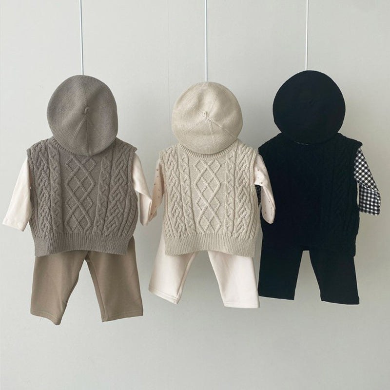 Linen Pattern Sweater Layered Oversized Loose Knit Vest
