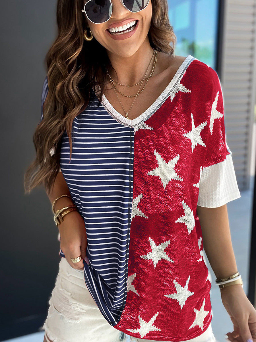 New Patchwork Striped XINGX Printed Short Sleeve Women