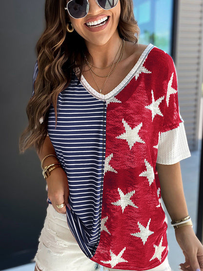 New Patchwork Striped XINGX Printed Short Sleeve Women