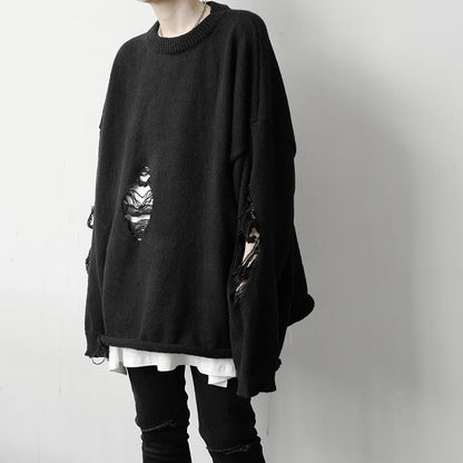 Solid Color Torn Sweater For Men In Autumn And Winter