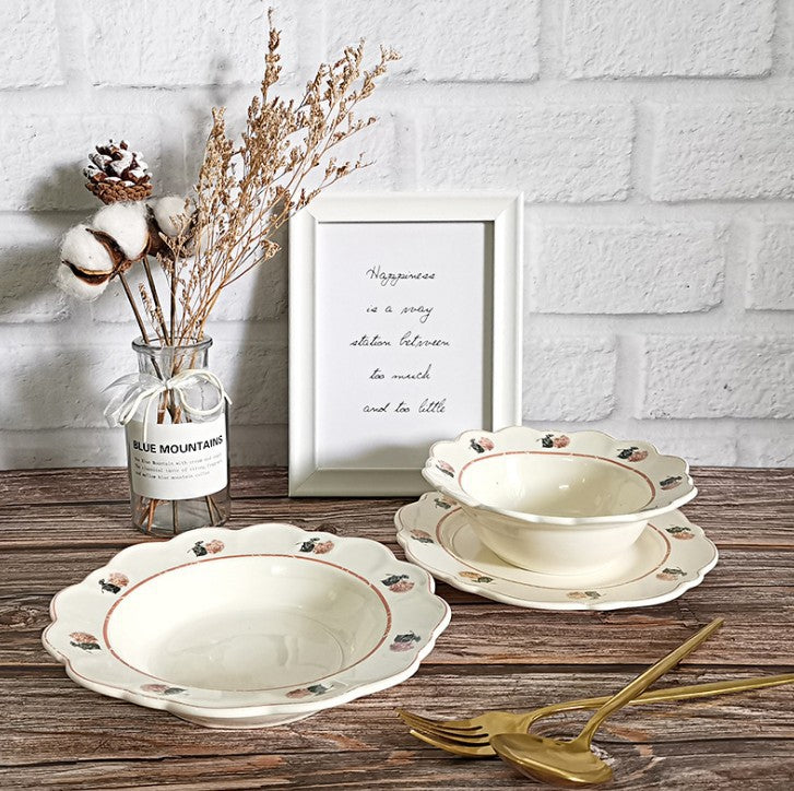 Retro American Pastoral Style Rose Edge Ceramic Dining Plate