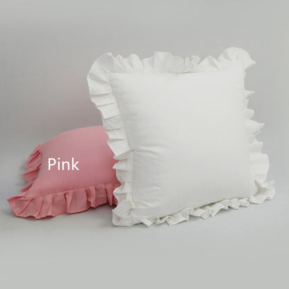 Pure White Lace Pillowcase Plain Handmade Pleated Cotton Ruffle
