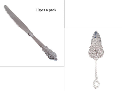 10 Disposable Plastic Electroplated Silver Cutlery Cutlery
