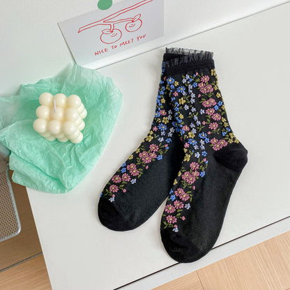 Ethnic Style Retro Embossed Jacquard Mid Tube Cotton Women's Socks