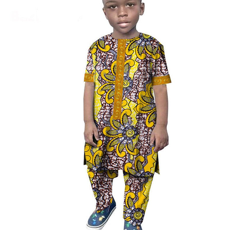 African Boy Suit Cotton Wax Cloth T-shirt And Pants Suit