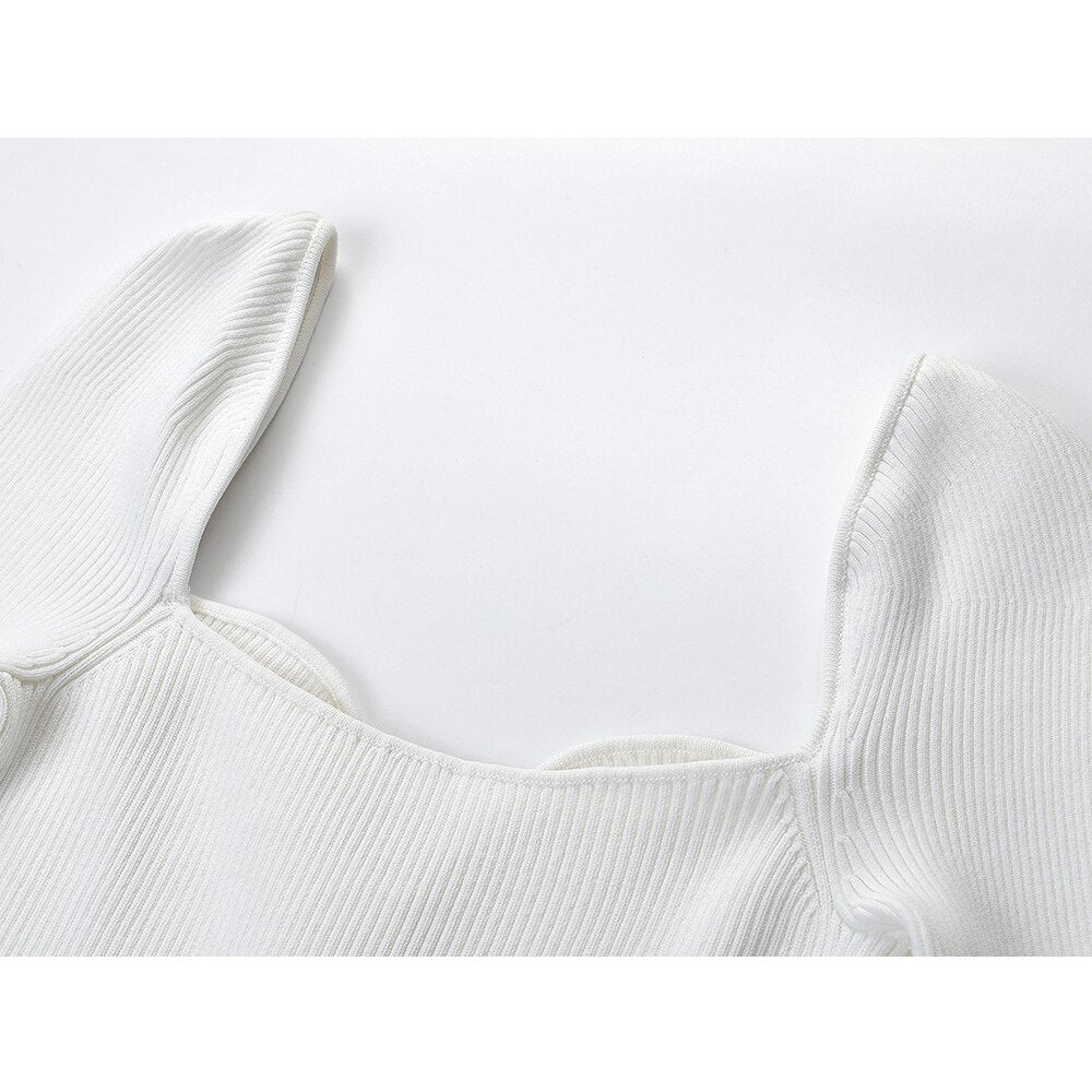 New Spring Unique Heart Collar Long Sleeve Customize Buttons Black White 2 Colors Sexy Street Long Knitted Women European Dress
