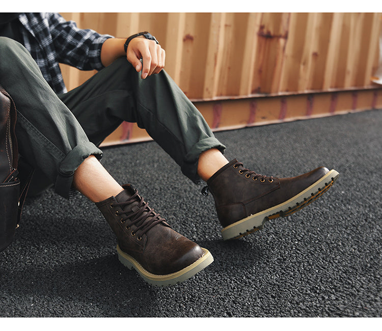 High-Top Shoes Mid-Cut British Style Men's Leather Shoes