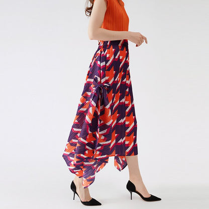 Miyake Pleated Skirts 2022 Spring Autumn Houndstooth A-line Skirt High Waist Fashion Pleated Loose Women Clothing