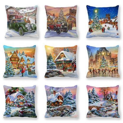Christmas Style Encryption Peach Skin Fabric Pillow Cover