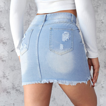 Slim-fit Ripped Denim Skirt For Women