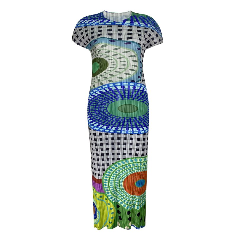 TIANPEI Pleats Plaid Printed Flying Sleeve Dress  New Spring Summer Causal Long Split Evening Dresses Aesthetic Clothes