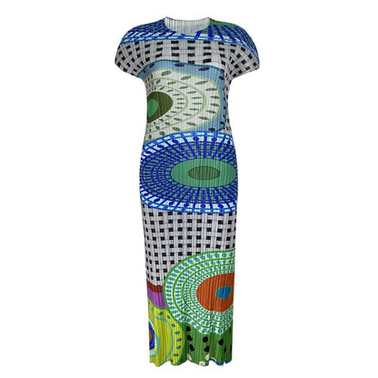 TIANPEI Pleats Plaid Printed Flying Sleeve Dress  New Spring Summer Causal Long Split Evening Dresses Aesthetic Clothes