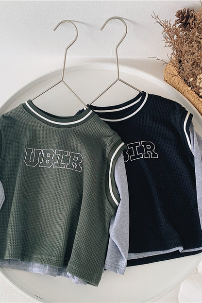Boys' Spliced Sleeve Two Piece Crew Neck