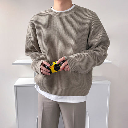 Crew Neck Men's Loose Slouchy Versatile Solid Color Sweater