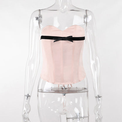Bow Contrast Color Waist Back Fashion All Match