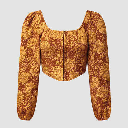 Embroidered Small Tank Top With Long Sleeved Buttons