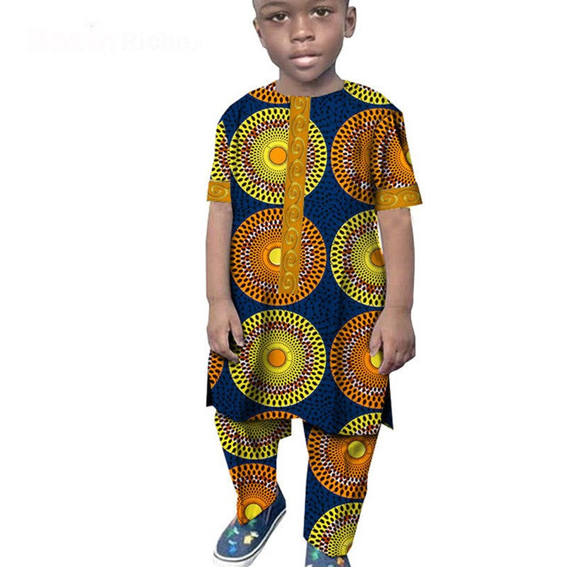 African Boy Suit Cotton Wax Cloth T-shirt And Pants Suit