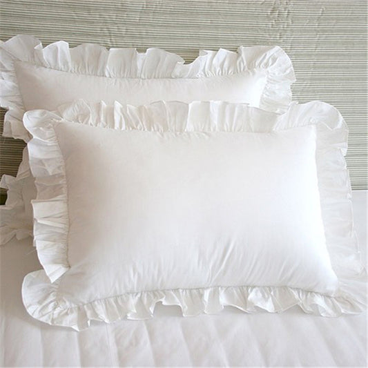 Pure White Lace Pillowcase Plain Handmade Pleated Cotton Ruffle