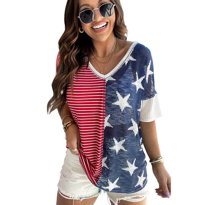 New Patchwork Striped XINGX Printed Short Sleeve Women