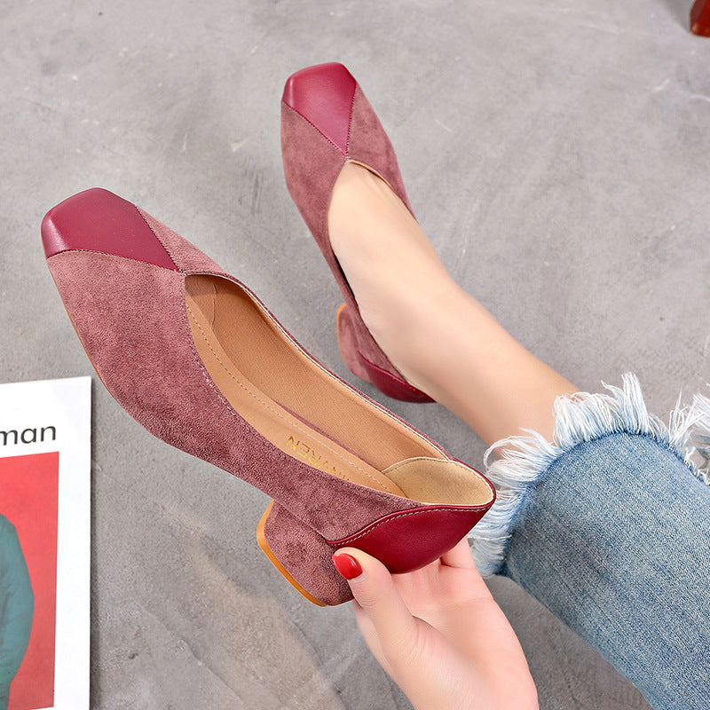 Mid-heel chunky heel slip-on shoes