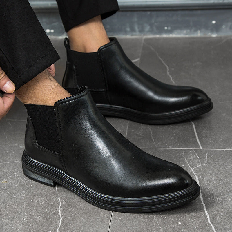 Men's pointed high-top leather shoes