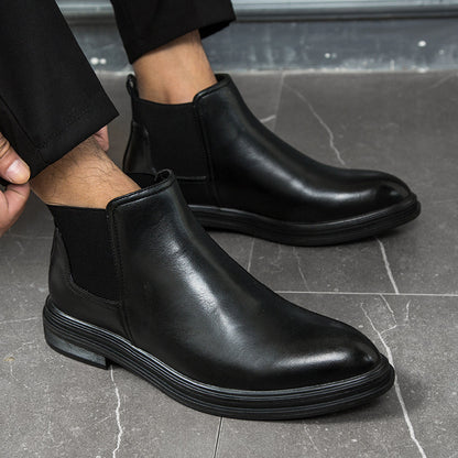 Men's pointed high-top leather shoes