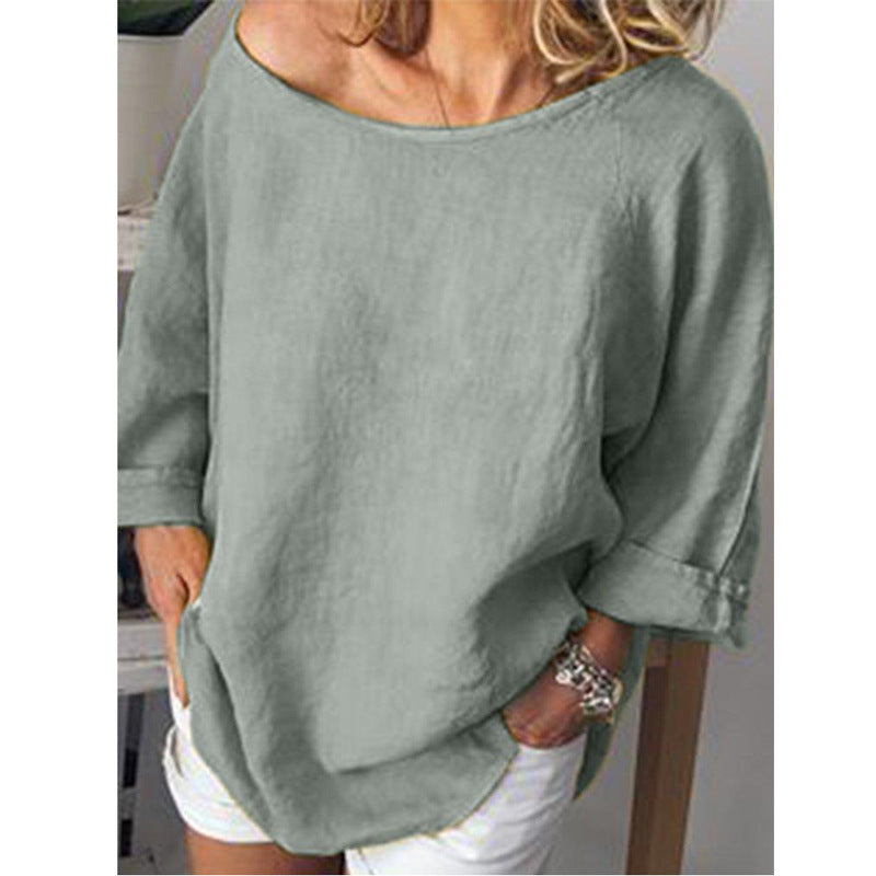 Cotton and linen solid color loose top