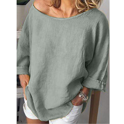 Cotton and linen solid color loose top