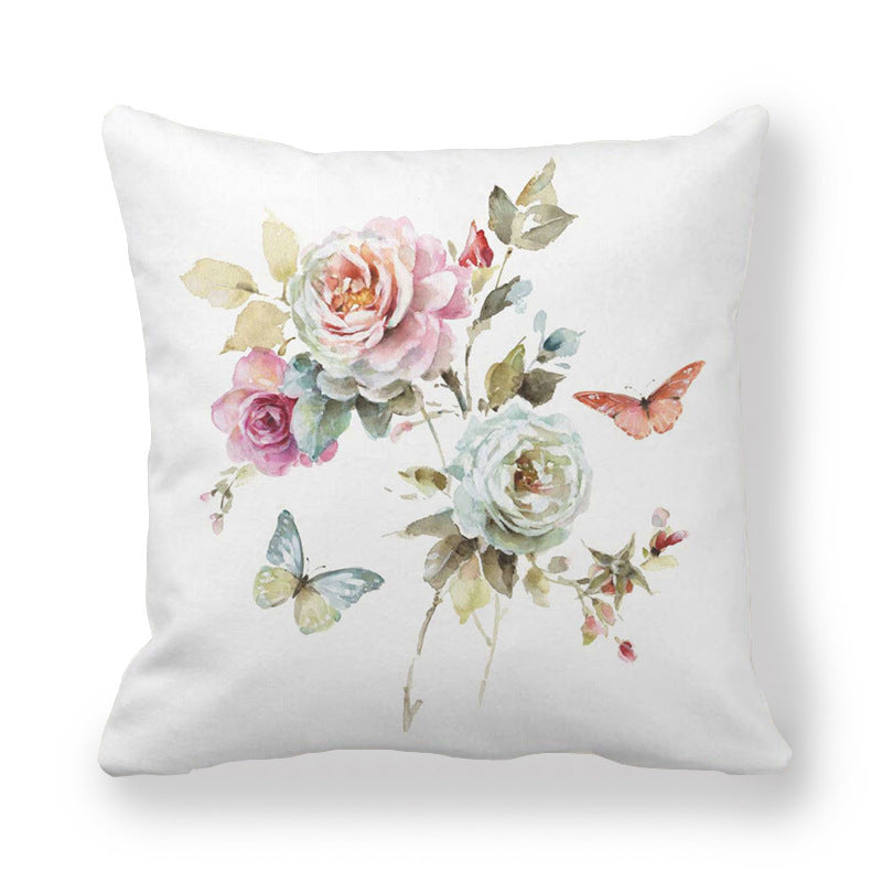 Butterfly Flower Pattern Encrypted Peach Skin Pillowcase