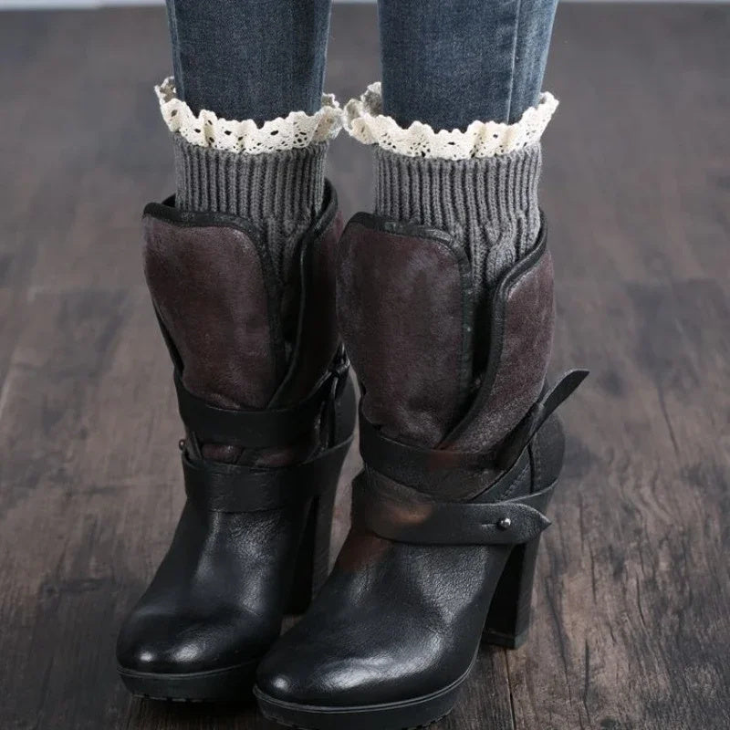 Lace Socks Twist Knit Wool Leg Warmers