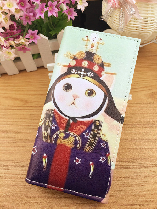 Cute cat long wallet PU leather