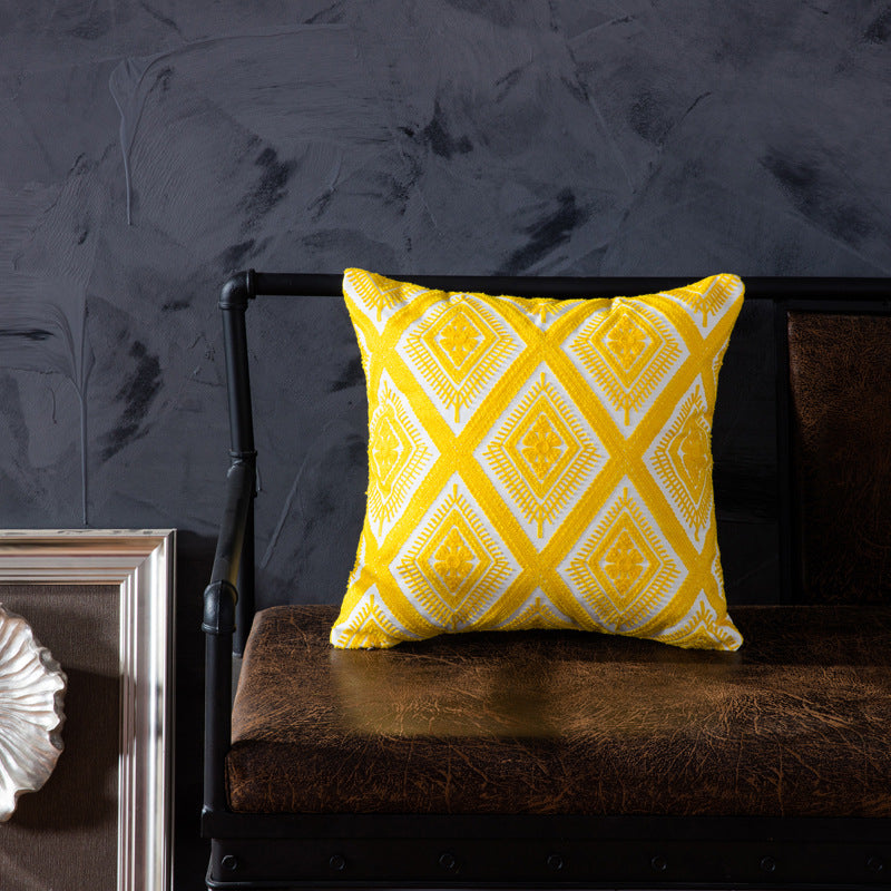 Cotton embroidered pillow with core sofa cushion chair backrest