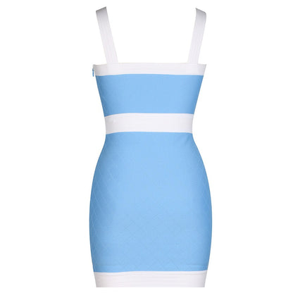 JUNE LIPS Mini Bandage Dress Summer Women Fashion Crystal Trim Bodycon Dress 2023Sexy Spaghetti Strap Club Party Dress Birthday
