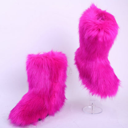 Ladies Outdoor Snow Boots Imitation Fox Hair Wool And Cotton Boot