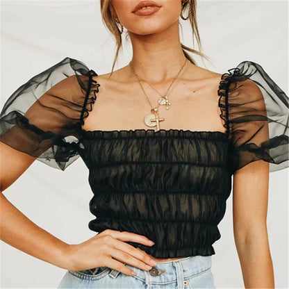 Mesh Puff Sleeve Top