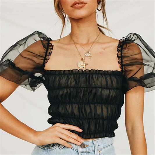 Mesh Puff Sleeve Top