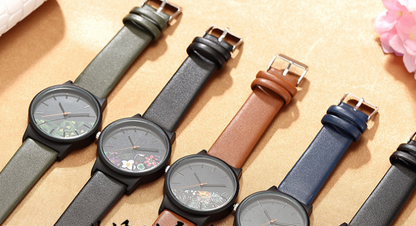 New half flower cut strap ladies watch Literary print quartz watch