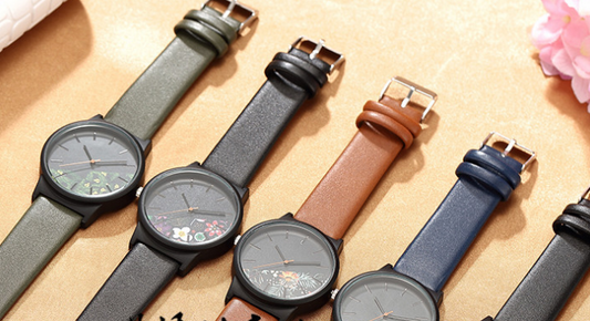 New half flower cut strap ladies watch Literary print quartz watch