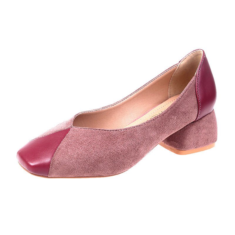 Mid-heel chunky heel slip-on shoes