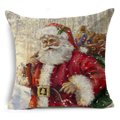 Santa Claus Printed Linen Pillowcase Holiday Decoration