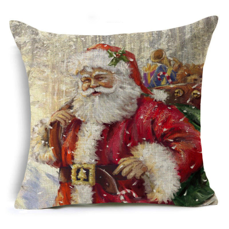 Santa Claus Printed Linen Pillowcase Holiday Decoration