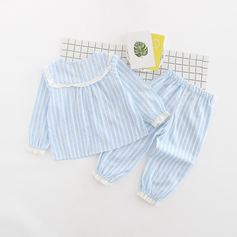 Children's home clothes striped lace