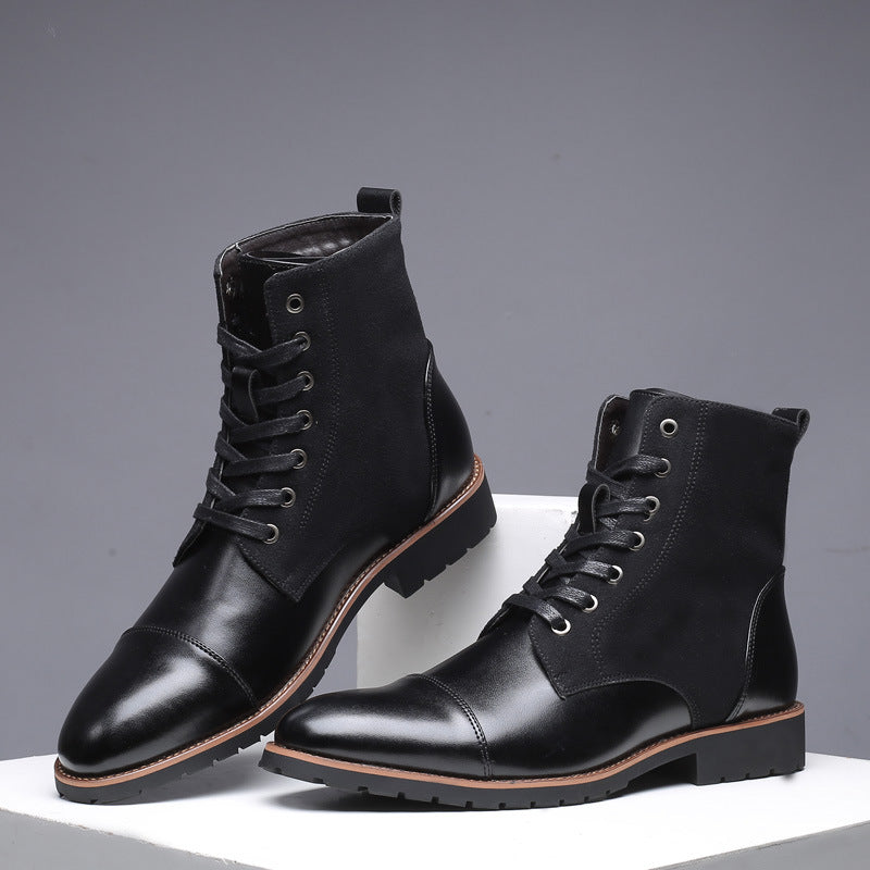 Men's pointed warm martin boots with velvet top boots