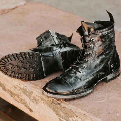 Round Head Retro Lace Up Casual Fashion Thick Heel Men's Boots
